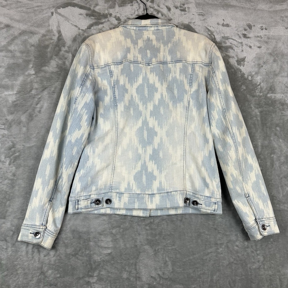Ci Sono Denim Jacket Women's L Blue Off White Long Sleeve Ikat Print - Picture 8 of 8